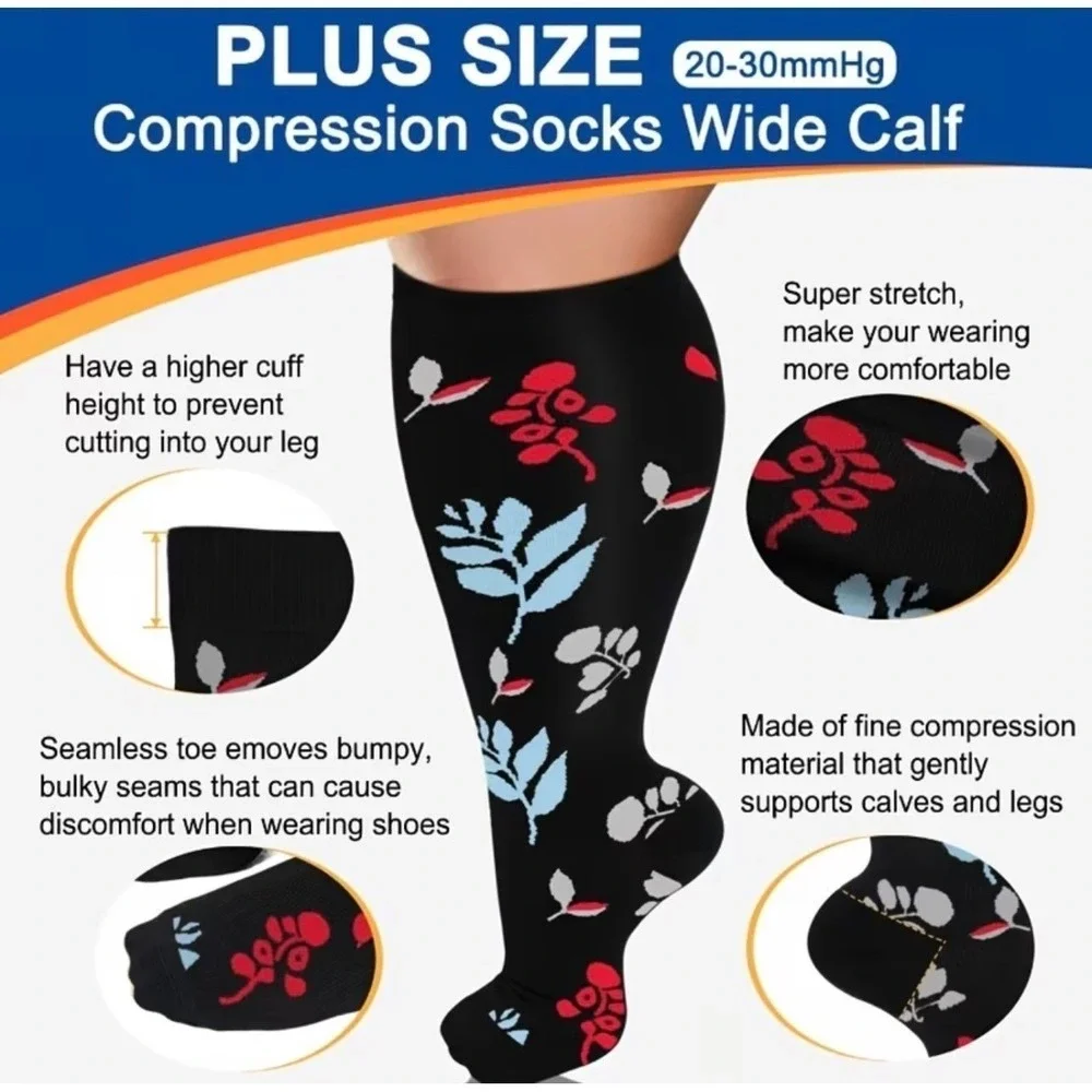 Unisex 20-30 mmHg Compression Socks 4XL Floral‎ Double Gradient Medical 4 Pack